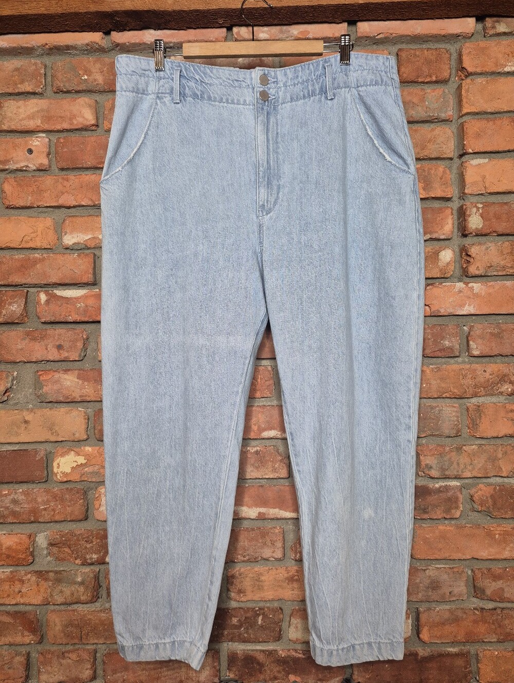 R Jeans High Rise Barrel Leg Tencel Denim Tapered Paperbag Elastic Waist Jeans